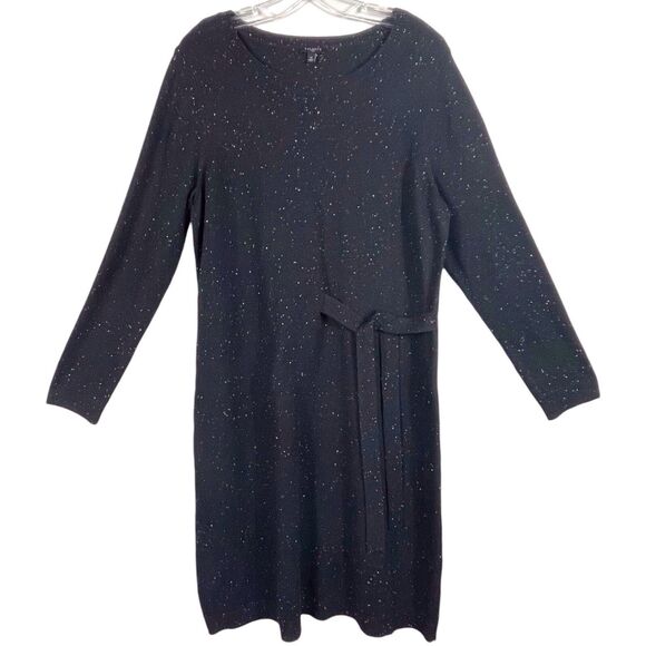 TALBOTS Tweed Side Tie Sweater Dress Size 1X Black White Speckled Long Sleeve - Picture 2 of 16